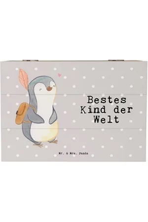 Mr. & Mrs. Panda Dekokiste Pinguin Bestes Kind der Welt 22 x 15 cm - Grau Pastell - Geschenk, Ge (1 St), Schöne Sprüche grau 22 cm x 15 cm x 12 cm