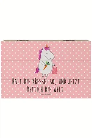 Mr. & Mrs. Panda Dekokiste Einhorn Gemüse 19 x 12 cm - Rot Pastell - Geschenk, Schatzkiste, Gesc (1 St), Schöne Designs rot 19 cm x 12 cm x 10 cm