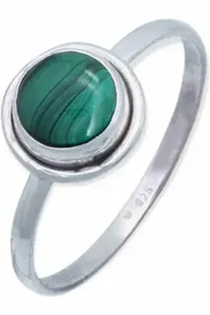mantraroma Silberring HULETTI aus 925 Silber mit Malachit (Ring mit Schmuckbeutel), Damenring aus 925er Silber grün 58