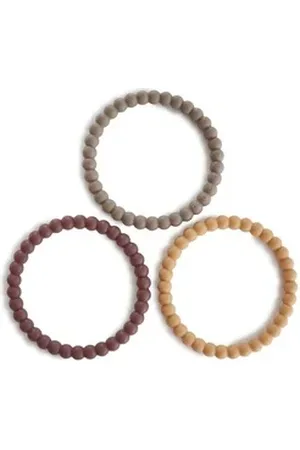 Mushie Beißring Pearl Teething Bracelet (Berry/Marigold/Khaki) braun