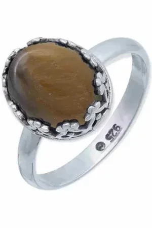 mantraroma Silberring NAPULO aus 925 Silber mit Tigerauge (Ring mit Schmuckbeutel), Damenring aus 925er Silber braun 60