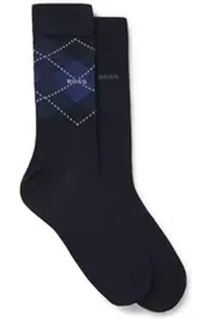 HUGO BOSS Socken 2P RS Argyle CC (Packung, 2-Paar, 2er Pack) mit Schriftzug blau 43-46