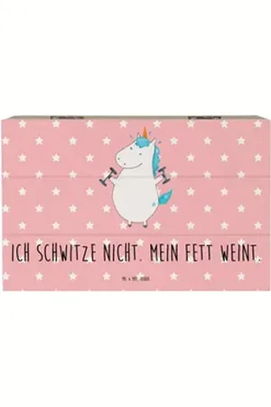 Mr. & Mrs. Panda Dekokiste Einhorn Fitness 19 x 12 cm - Rot Pastell - Geschenk, Aufbewahrungsbox (1 St), Einzigartige Motive rot 19 cm x 12 cm x 10 cm