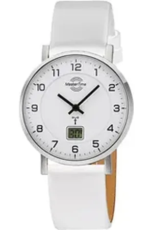 Master Time Funkuhr mit weißem Lederband weiß