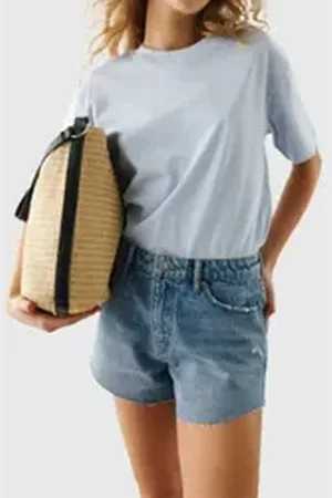 Gina Tricot Jeansshorts - Lässige Frayed Hem Denim Shorts - Trendig & Komfortabel blau 34