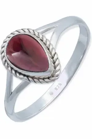 mantraroma Silberring NILA Tropfen aus 925 Silber mit Granat (Ring mit Schmuckbeutel), Damenring aus 925er Silber 50