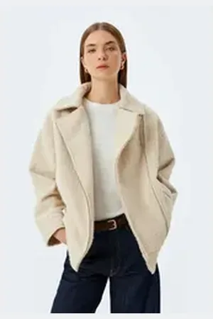 Koton Kurzmantel Regular Jacket Kragen beige 40