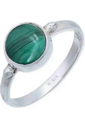 mantraroma Silberring HANA aus 925 Silber mit Malachit (Ring mit Schmuckbeutel), Damenring aus 925er Silber grün 48