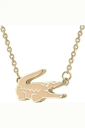 Lacoste Kette mit Anhänger Schmuck Edelstahl Halsschmuck Halskette Ankerkette CROCODILE goldfarben