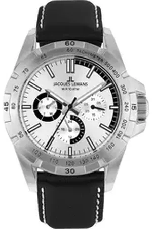 Jacques Lemans Multifunktionsuhr 42-11B, Quarzuhr, Armbanduhr, Herrenuhr, Datum, Lederarmband schwarz