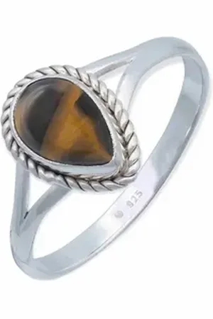 mantraroma Silberring NILA Tropfen aus 925 Silber mit Tigerauge (Ring mit Schmuckbeutel), Damenring aus 925er Silber braun 54
