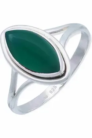 mantraroma Silberring SARALA Ellipse aus 925 Silber mit grünen Onyx (Ring mit Schmuckbeutel), Damenring aus 925er Silber grün 62