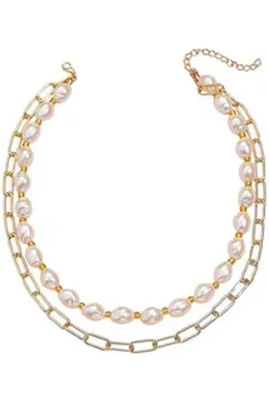 Karma Kette ohne Anhänger Damen Kunstperlen Legierung Gold 40cm Kette (Perlenkette, Schmuck für Frauen verstellbar Damenhalskette), Schmuck für Frauen verstellbar Damenhalskette goldfarben