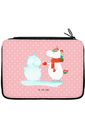 Mr. & Mrs. Panda Federmäppchen Einhorn Schneemann - Rot Pastell - Geschenk, Schülerin, Einhörner, St, (1-tlg), Bezauberndes Design rot