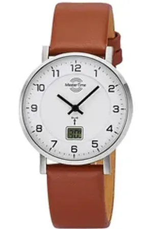 Master Time Funkuhr mit Lederband Braun weiß