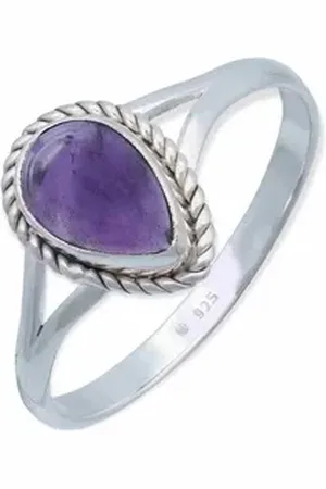 mantraroma Silberring NILA Tropfen aus 925 Silber mit Amethyst (Ring mit Schmuckbeutel), Damenring aus 925er Silber lila 48