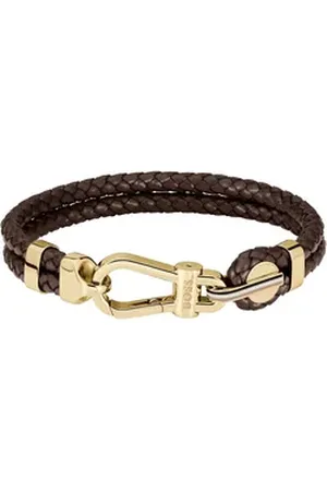 HUGO BOSS Lederarmband ARES PRIME, 1580699M, 1580700M braun|gelb|goldfarben