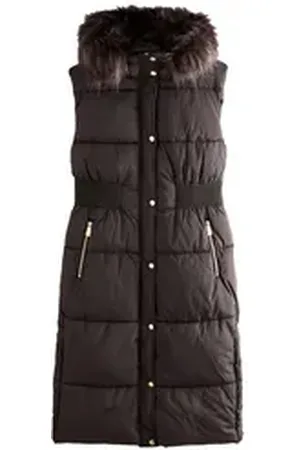 Next Steppweste Tailliertes Gilet mit Kunstfellkapuze (1-tlg) braun M
