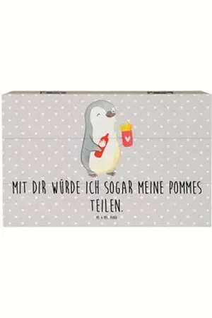 Mr. & Mrs. Panda Dekokiste Pinguin Pommes 19 x 12 cm - Grau Pastell - Geschenk, Ehefrau, XXL, Ho (1 St), Einzigartige Motive grau 19 cm x 12 cm x 10 cm