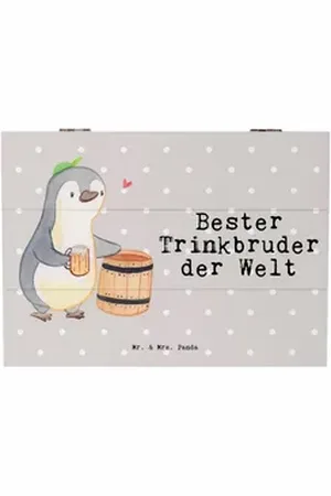 Mr. & Mrs. Panda Dekokiste Pinguin Bester Trinkbruder der Welt 25 x 18 cm - Grau Pastell - Gesch (1 St), Praktischer Griff grau 18 cm x 25 cm x 15 cm