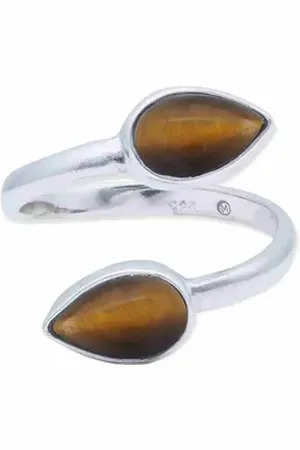 mantraroma Silberring (Ring mit Schmuckbeutel), Damenring aus 925er Silber braun