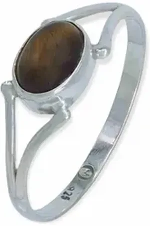 mantraroma Silberring TEKILI oval aus 925 Silber mit Tigerauge (Ring mit Schmuckbeutel), Damenring aus 925er Silber braun 58