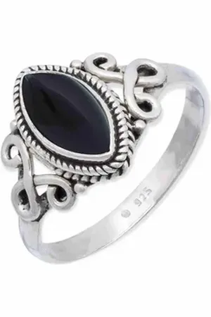 mantraroma Silberring BAGHIMI Ellipse aus 925 Silber mit Onyx (Ring mit Schmuckbeutel), Damenring aus 925er Silber schwarz 56
