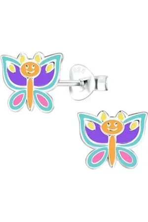 Bungsa Ohrring-Set Ohrstecker Schmetterling aus 925 Silber für Kinder (1 Paar (2 Stück), 2-tlg), Ohrschmuck Ohrringe bunt|silberfarben