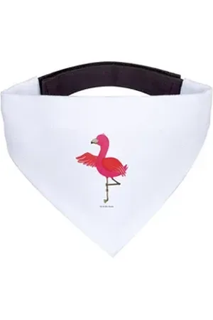 Mr. & Mrs. Panda Hundefliege Flamingo Yoga - Weiß - Geschenk, Hunde, Hundehalstuch, Namaste, Achts, Polyester weiß S | 22.5 cm x 22.5 cm