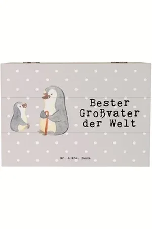 Mr. & Mrs. Panda Dekokiste Pinguin Bester Großvater der Welt 22 x 15 cm - Grau Pastell - Geschen (1 St), Schatztruhe grau 22 cm x 15 cm x 12 cm