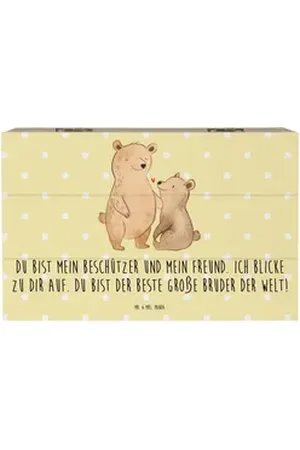 Mr. & Mrs. Panda Dekokiste Bär Großer Bruder 19 x 12 cm - Gelb Pastell - Geschenk, Truhe, Vatert (1 St), Vielseitig einsetzbar gelb 19 cm x 12 cm x 10 cm