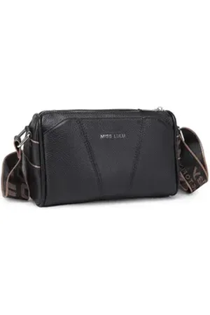 MISS LULÙ Umhängetasche Damen elegante Crossbody Bag aus Leder mit verstellbarem Breitriemen schwarz