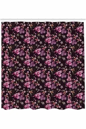 Abakuhaus Duschvorhang Moderner Digitaldruck mit 12 Haken auf Stoff Wasser Resistent Breite 175 cm, Höhe 220 cm, Orchideen Retro-wilde Blumen-Motive rosa|schwarz 175 cm x 220 cm