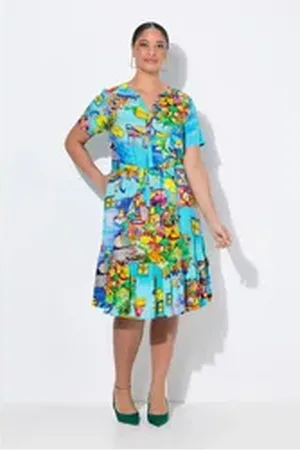 Miamoda Jerseykleid Kleid A-Linie Italien-Muster Saumvolant blau 48