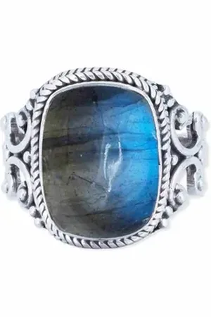mantraroma Silberring SERAPANA aus 925 Silber mit Labradorit (Ring mit Schmuckbeutel), Damenring aus 925er Silber blau 60