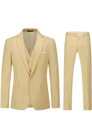 Allthemen Anzug (3 tlg) Slim Fit Herrenanzug für Business gelb 46