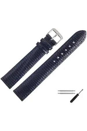 MARBURGER Uhrenarmband 18mm Leder XL Extra Lang Eidechse Schuppung blau|silberfarben