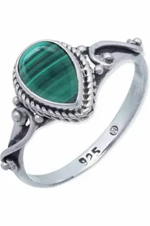 mantraroma Silberring FITO aus 925 Silber mit Malachit (Ring mit Schmuckbeutel), Damenring aus 925er Silber grün 52