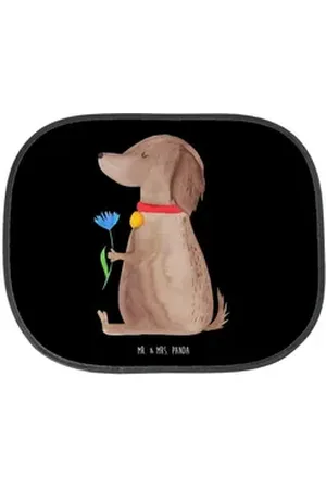 Mr. & Mrs. Panda Sonnenschutz Hund Blume - Schwarz - Geschenk, Hunde, Sonnenschutz Kinder, Frauchen, Seidenmatt, Farbenfrohes Design schwarz