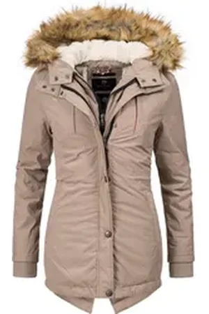 Marikoo Wintermantel Akira edler Winterparka mit Kunstfellkapuze braun S (36)