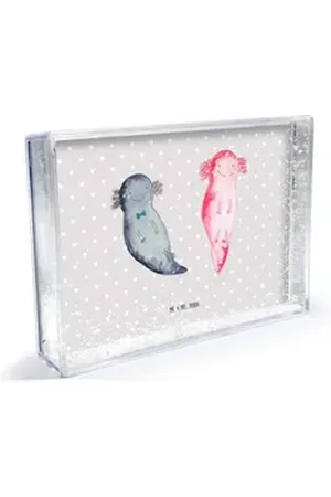 Mr. & Mrs. Panda Bilderrahmen Axolotl Liebe - Grau Pastell - Geschenk, Jahrestag, Freund, für Ehema, (1 St), Brillanter Farbdruck grau