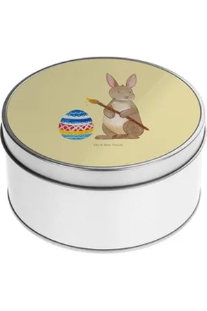 Mr. & Mrs. Panda Aufbewahrungsdose Hase Eier Malen - Gelb Pastell - Geschenk, Osterdeko, Geschenke zu Os (1 St), Einzigartiges Design gelb 15 cm x 15 cm x 5 cm