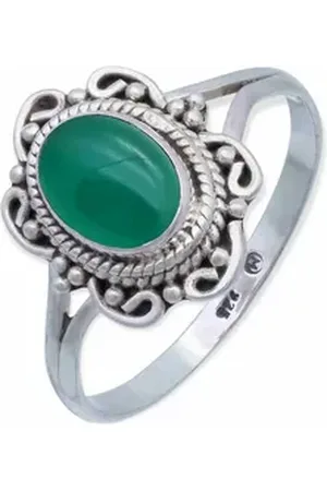 mantraroma Silberring BANGAWAN aus 925 Silber mit grünen Onyx (Ring mit Schmuckbeutel), Damenring aus 925er Silber grün 62