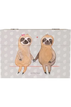 Mr. & Mrs. Panda Dekokiste Faultier Pärchen 22 x 15 cm - Grau Pastell - Geschenk, Truhe, Faultie (1 St), Schöne Sprüche grau 22 cm x 15 cm x 12 cm