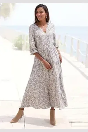 vivance collection Maxikleid mit Alloverprint und Volants, langärmlig, Druckkleid, casual-chic beige|bunt|grau 44