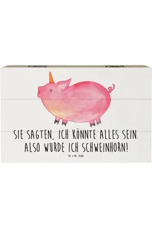 Mr. & Mrs. Panda Dekokiste Einhorn Schwein 19 x 12 cm - Weiß - Geschenk, Unicorn, XXL, Party, Sc (1 St), Einzigartige Motive weiß 19 cm x 12 cm x 10 cm