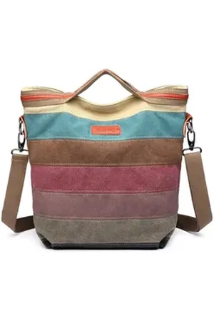 Kono Shopper Mehrfarbengestreifte Segeltuch Handtaschen Kreuzkörper für Frauen 35x30x15