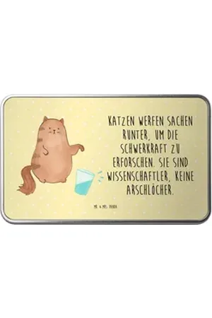 Mr. & Mrs. Panda Dose Katze Wasserglas - Gelb Pastell - Geschenk, Katzenaccessoires, Kater, (1 St), Hochwertiges Finish gelb 12.5 cm x 3.6 cm