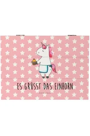Mr. & Mrs. Panda Dekokiste Einhorn Muffin 25 x 18 cm - Rot Pastell - Geschenk, Erinnerungsbox, L (1 St), Durchdachtes Design rot 18 cm x 25 cm x 15 cm