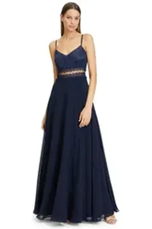 Vera Mont Abendkleid Abendkleid mit Spitze Dekoelemente blau 38